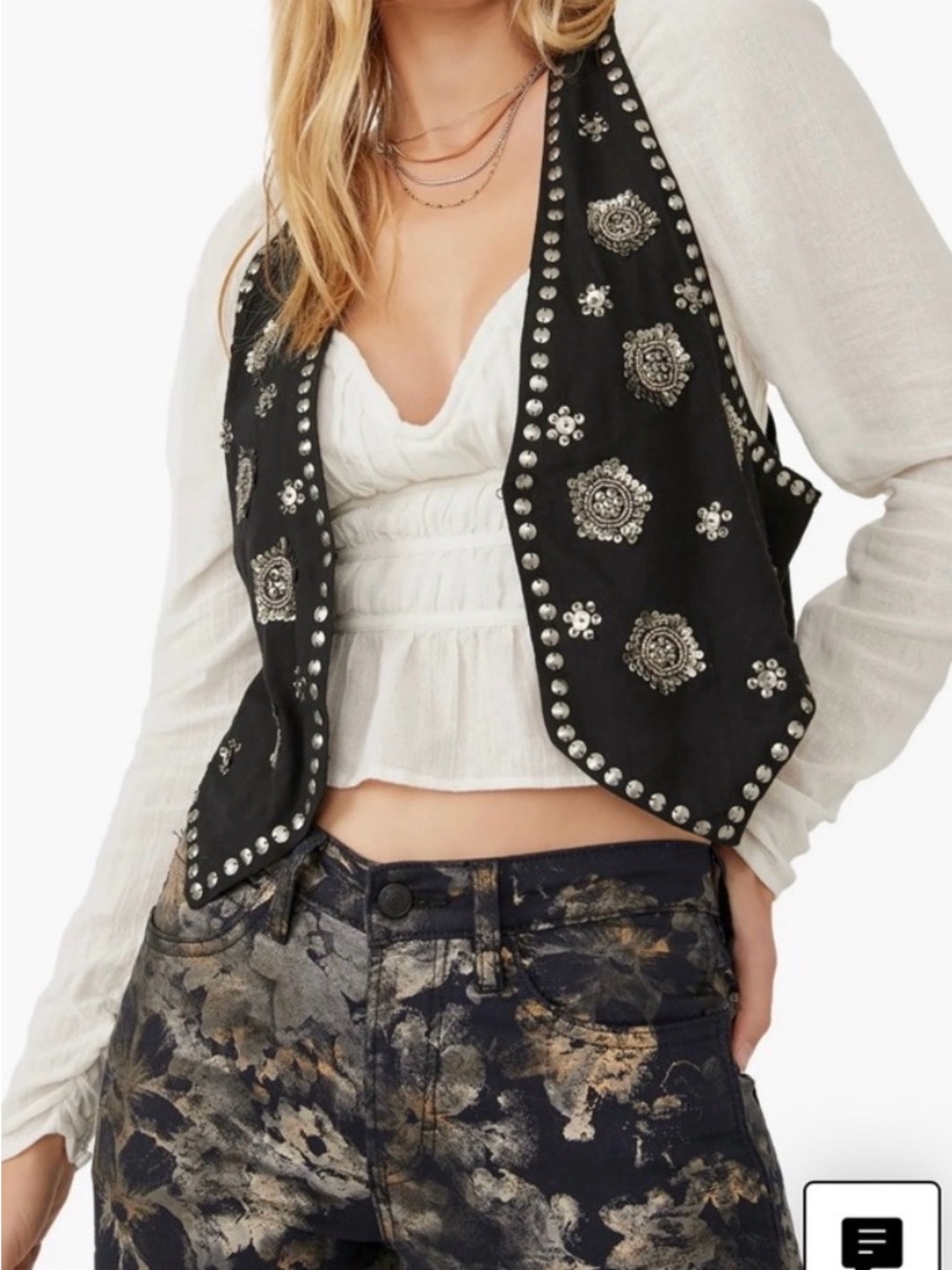 Free People Black Embellished Vest